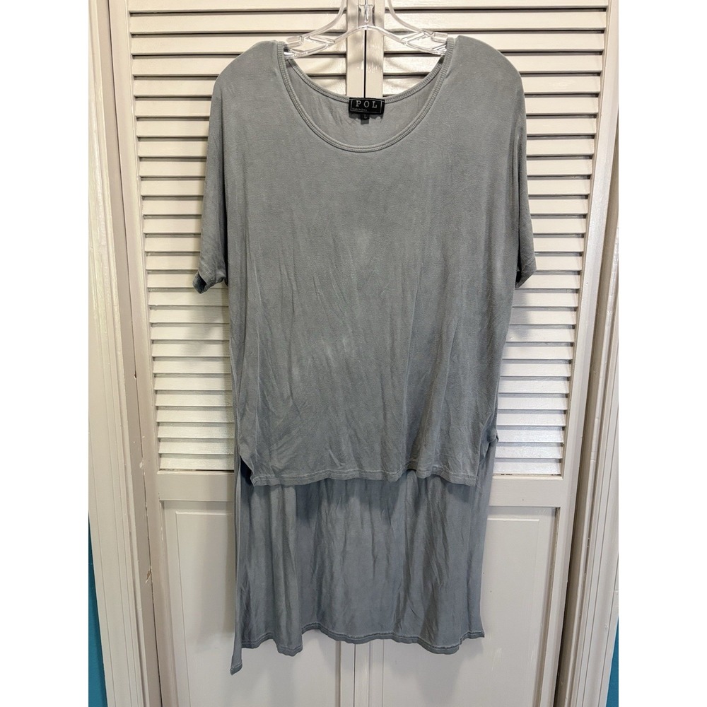 POL Gray Short Sleeve High Low Tunic T-Shirt Size L Soft Casual Relaxed